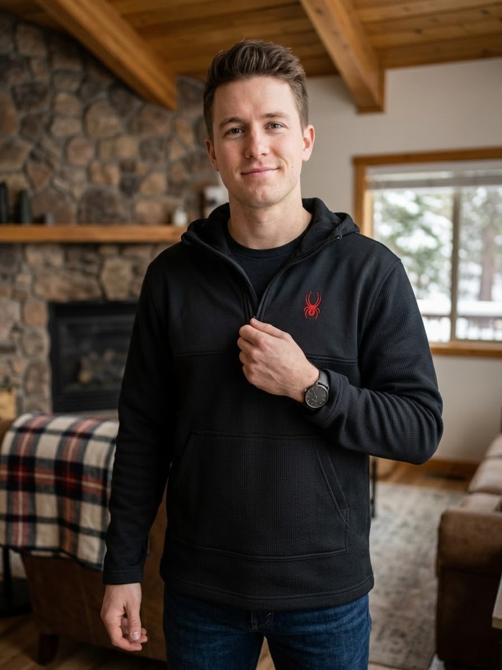 NWOT! Spyder Black Quarter-Zip Fleece Pullover Hoodie🕷️🔥